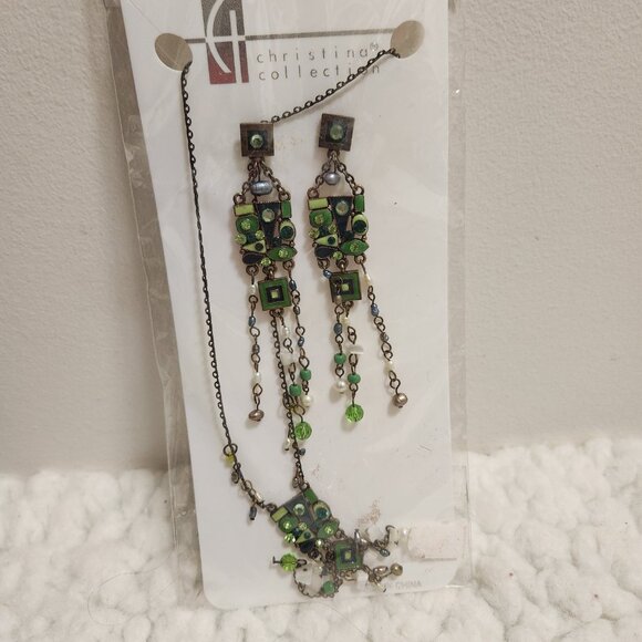 Christina Collection Jewelry Set Mosaic Design Necklace with Matching Earrings - Picture 10 of 10